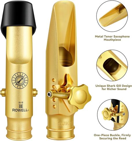 ROWELL Tenor Saxophone Metal Mouthpiece Jazz Sax Mouthpiece- 5-Level Adjustable Ligature & Protective Cap Full Tone for Jazz & Concert Band in Kuwait