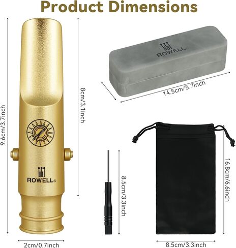 ROWELL Tenor Saxophone Metal Mouthpiece Jazz Sax Mouthpiece- 5-Level Adjustable Ligature & Protective Cap Full Tone for Jazz & Concert Band in Kuwait