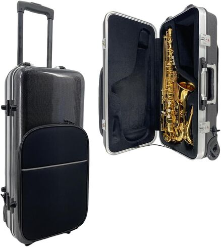 Alto Saxophone Case with Wheels,Strap,Soft Interior | Carbon Fiber Alto Sax Case Hard Shell Durable Black in Saudi Arabia