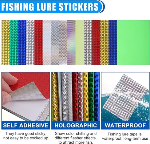 OROOTL Fishing Lure Stickers Eyes Kit, Assorted Holographic Adhesive Flash Lure Tapes 3D/4D/5D Fishing Eyes Reflective Film Stickers for Fly Tying DIY Materials in Saudi Arabia
