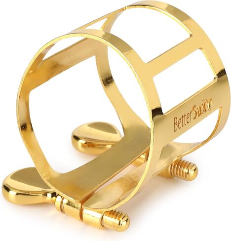 رباط الساكسفون تينور من BetterSax Burnin - نحاس مطلي بالذهب عيار 24 قيراط، صممه بيتر جيسن - يناسب المطاط الصلب القياسي وقطع الفم النحيفة - استجابة سريعة، لون متوازن، يتضمن غطاء وحقيبة in Kuwait