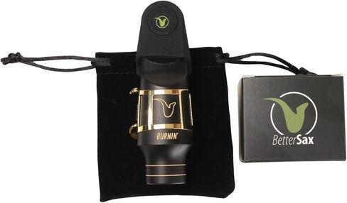 رباط الساكسفون تينور من BetterSax Burnin - نحاس مطلي بالذهب عيار 24 قيراط، صممه بيتر جيسن - يناسب المطاط الصلب القياسي وقطع الفم النحيفة - استجابة سريعة، لون متوازن، يتضمن غطاء وحقيبة in Kuwait