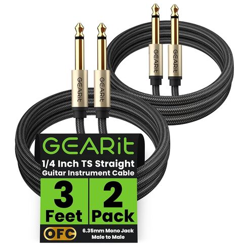 كابل أداة الجيتار GEARit (15 قدم 2 حزمة) 1/4 بوصة إلى 1/4 بوصة TS مستقيم ذكر إلى ذكر 6.35 مم مقبس أحادي مع موصل سبيكة وجديلة نايلون in Saudi Arabia