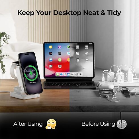 【2025 ترقية】 الشاحن اللاسلكي 3 في 1 ، محطة شحن لاسلكية قابلة للطي ، حامل شاحن مغناطيسي ، محطة شحن منضدة 15W لـ iPhone 16 Samsung S25 IWatch Samsung Watch Aripphone in Kuwait