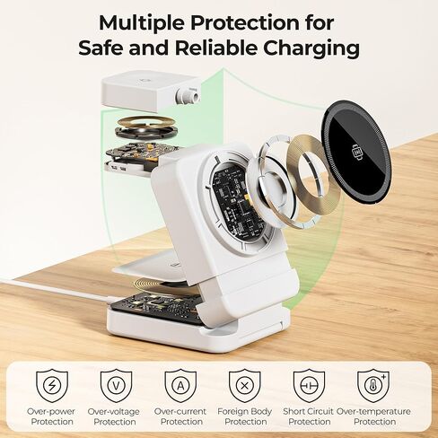 【2025 ترقية】 الشاحن اللاسلكي 3 في 1 ، محطة شحن لاسلكية قابلة للطي ، حامل شاحن مغناطيسي ، محطة شحن منضدة 15W لـ iPhone 16 Samsung S25 IWatch Samsung Watch Aripphone in Kuwait