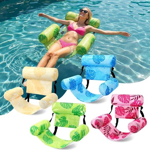 4 Pack Pool Floats Chairs Adult Inflatable Fabric Covered Pool Lounge Chairs Adjustable Summer Hammock Water Floating Chair Party Bohemian Swimming Pool Float for Water Pool in Saudi Arabia