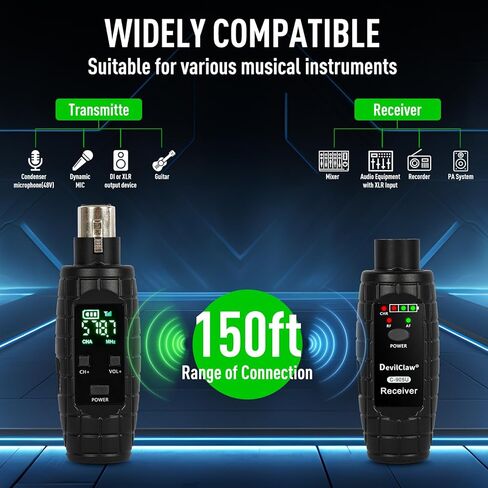 نظام ميكروفون لاسلكي UHF، محول XLR لجهاز الإرسال والاستقبال للميكروفونات الديناميكية، والجيتار، والخلاط، ونظام PA، وأجهزة الإرسال والاستقبال (1 استقبال + 1 إرسال) in Kuwait