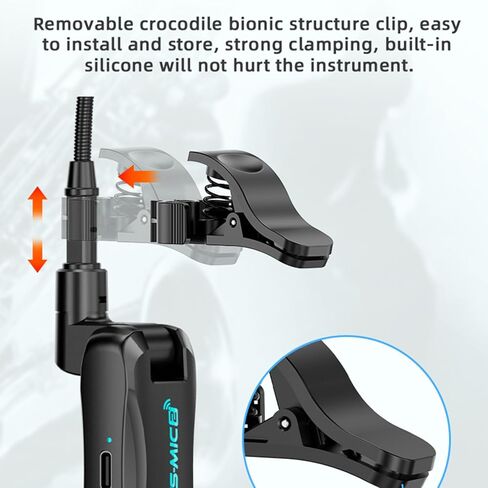 نظام ميكروفون الساكسفون اللاسلكي، ميكروفون بمشبك لفلوت الترومبون الساكسفون، التقاط أحادي الاتجاه برقبة الإوزة، مشبك قابل للتعديل 360 درجة، بطارية طويلة الكمون منخفضة للأداء in Kuwait