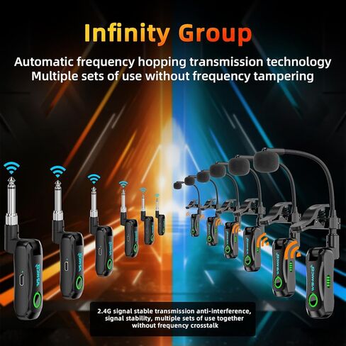 نظام ميكروفون الساكسفون اللاسلكي، ميكروفون بمشبك لفلوت الترومبون الساكسفون، التقاط أحادي الاتجاه برقبة الإوزة، مشبك قابل للتعديل 360 درجة، بطارية طويلة الكمون منخفضة للأداء in Kuwait