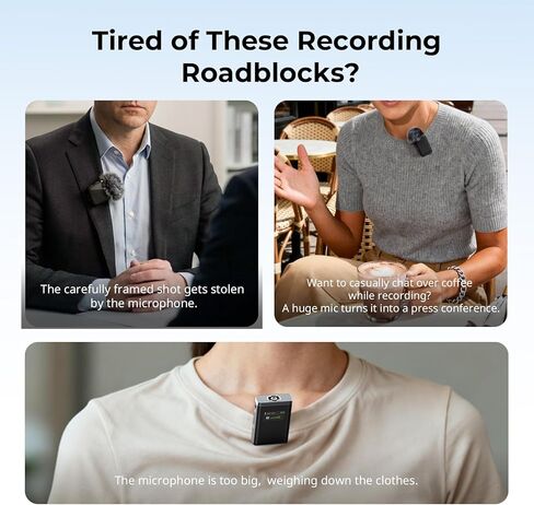 SMALLRIG Wireless Mic S70-C2 (2 TX + 1 RX + Charging Case), USB-C Compact Wireless Microphone for Android Phone/Action Camera, 48h Use, Noise Reduction Record for Vlog (Black) in Kuwait