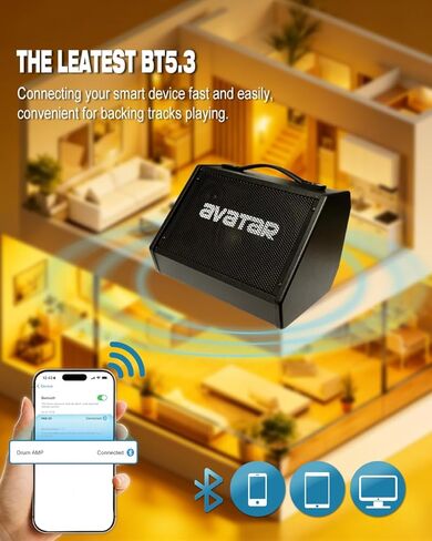 Avatar Electric Drum Amp 20W, Peak Power 50W Ampplifier Monitor Speaker for Electronic Drum Set Home Practice and Lessons, with 3-Band EQ, Bluetooth 5.3 in Kuwait