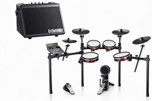 Donner Mini Electric Drum Amp 20W، مكبر صوت طبلة إلكتروني لاسلكي DDA-20 & DED-300X مجموعة طبلة إلكترونية، مجموعة طبلة كهربائية مع وسادة طبلة شبكية هادئة 10 بوصة، صنج تحطم 12 بوصة in Saudi Arabia