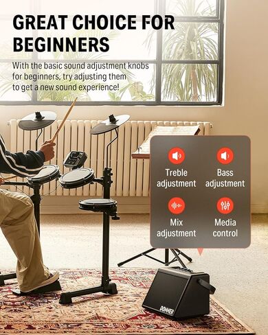 Donner Mini Electric Drum Amp 20W، مكبر صوت طبلة إلكتروني لاسلكي DDA-20 & DED-300X مجموعة طبلة إلكترونية، مجموعة طبلة كهربائية مع وسادة طبلة شبكية هادئة 10 بوصة، صنج تحطم 12 بوصة in Saudi Arabia