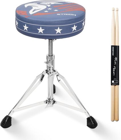 STRICH Drum Throne, Height Adjustable Padded Seat Drum Stool, Heavy Duty Swivel Drum Chair, Modern Elegant Edgy Graphic,Double Braced Padded Stool with 5A Drumsticks, SDB-20P, Blue in Saudi Arabia