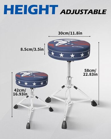 STRICH Drum Throne, Height Adjustable Padded Seat Drum Stool, Heavy Duty Swivel Drum Chair, Modern Elegant Edgy Graphic,Double Braced Padded Stool with 5A Drumsticks, SDB-20P, Blue in Saudi Arabia