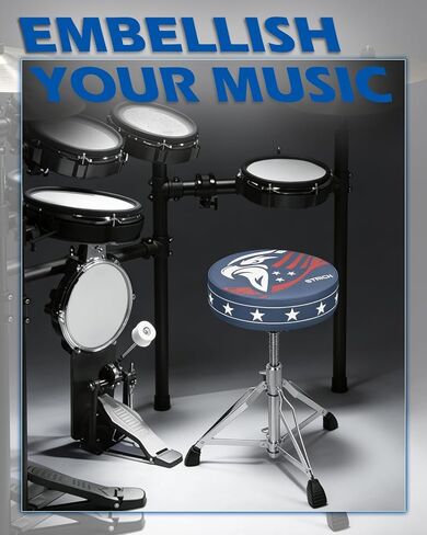 STRICH Drum Throne, Height Adjustable Padded Seat Drum Stool, Heavy Duty Swivel Drum Chair, Modern Elegant Edgy Graphic,Double Braced Padded Stool with 5A Drumsticks, SDB-20P, Blue in Saudi Arabia