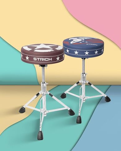 STRICH Drum Throne, Height Adjustable Padded Seat Drum Stool, Heavy Duty Swivel Drum Chair, Modern Elegant Edgy Graphic,Double Braced Padded Stool with 5A Drumsticks, SDB-20P, Blue in Saudi Arabia