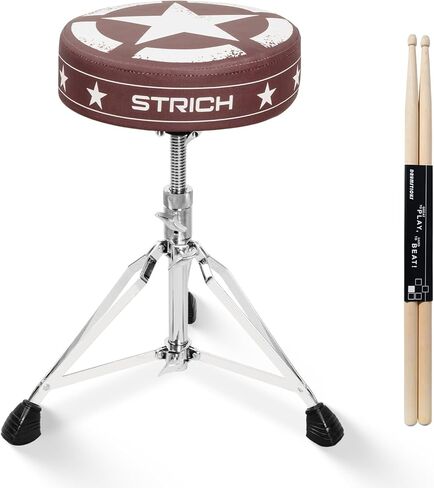 STRICH Drum Throne, Height Adjustable Padded Seat Drum Stool, Heavy Duty Swivel Drum Chair, Modern Elegant Edgy Graphic,Double Braced Padded Stool with 5A Drumsticks, SDB-20P, Blue in Saudi Arabia