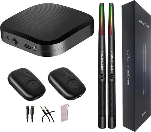 أعواد الطبول الهوائية، مجموعة طبول افتراضية ثلاثية الأبعاد لاستشعار الحركة مع أضواء RGB، ممارسة صامتة محمولة للأطفال والمراهقين والكبار، هدية ممتعة للمبتدئين ومحبي الموسيقى in Kuwait