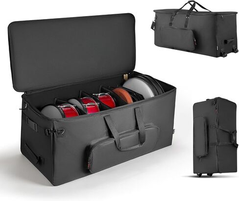 VEVOR Electronic Drum Kit Bag, 600D, Padded Drum Bag with Wheels, Large 36.2 x 16.5 x 16.1 in Interior, Lightweight Travel Case with Detachable Dividers, Multiple Pockets, for Electric Drums, Black in Kuwait