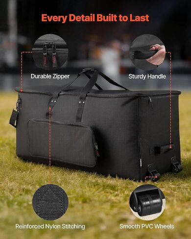 VEVOR Electronic Drum Kit Bag, 600D, Padded Drum Bag with Wheels, Large 36.2 x 16.5 x 16.1 in Interior, Lightweight Travel Case with Detachable Dividers, Multiple Pockets, for Electric Drums, Black in Kuwait