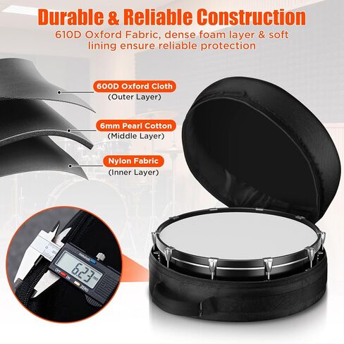 Facmogu 14"x5.5"/14"x6.5" Snare Drum Case, Thick Foam Padded Drums Bag w/Heavy-Duty 610D Oxford, Reinforced Handle, Lightweight Travel Case, Drums Case Drum Head Storage Bag for Snare Cymbal Storage in Saudi Arabia