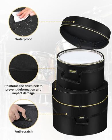 5-Piece Drum Case Set - Padded Drum Bags for 22" Kick, 12"/13"/16" Toms & 14" Snare Lightweight drum carrying cases for drummers, ideal for gig transport & long-term storage, protects standard kit in Kuwait