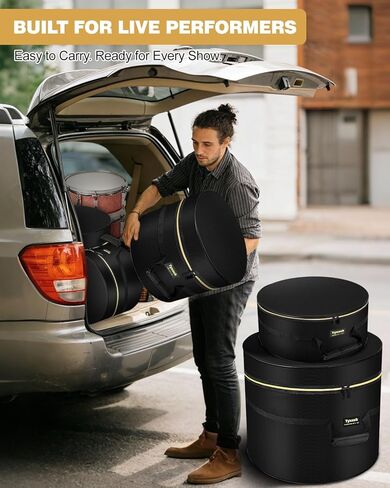 5-Piece Drum Case Set - Padded Drum Bags for 22" Kick, 12"/13"/16" Toms & 14" Snare Lightweight drum carrying cases for drummers, ideal for gig transport & long-term storage, protects standard kit in Kuwait