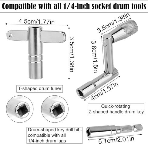 4pcs Drum Keys, Z-Shaped & T-Shaped & Drill Bit Tuning Keys with Storage Box for Acoustic and Electronic Drums Percussion Hardware Tool Essential Accessories and Drummer Gifts in Saudi Arabia