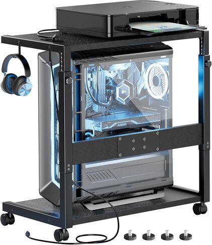 JANE EYRE Computer Tower Stand - Adjustable PC Tower Stand with Charging Station CPU Holder with Wheels for Home Office Gaming, Upgraded Large Size 25.9" to 34.9" Height in Saudi Arabia