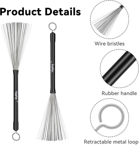 زوج واحد من فرش الطبلة سلكية قابلة للسحب مع مقابض مطاطية، فرش طبلة موسيقى الجاز الاحترافية لممارسة طبلة الفخ والأداء in Kuwait