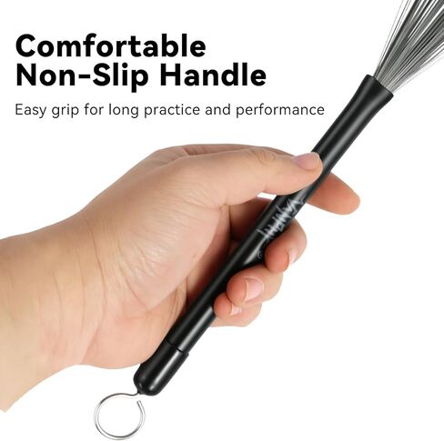 زوج واحد من فرش الطبلة سلكية قابلة للسحب مع مقابض مطاطية، فرش طبلة موسيقى الجاز الاحترافية لممارسة طبلة الفخ والأداء in Kuwait