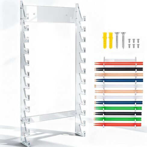 Sintuff Wall Mounted Drum Stick Holder Acrylic Drumstick Display Stand for 12 Pair of Sticks, Wands Wall Rack 6mm Side & 9mm Back Panel for Studio Practice Room Drummer Gift(Clear) in Saudi Arabia