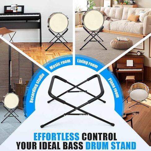 Ecliptica Adjustable Multi-Fit Folding Bass Drum Stand, Heavy-Duty 21" Steel Bass Drum Legs Rack with Thick Rubber Pads Riser for Large Drums for Band & Orchestral Performances in Kuwait