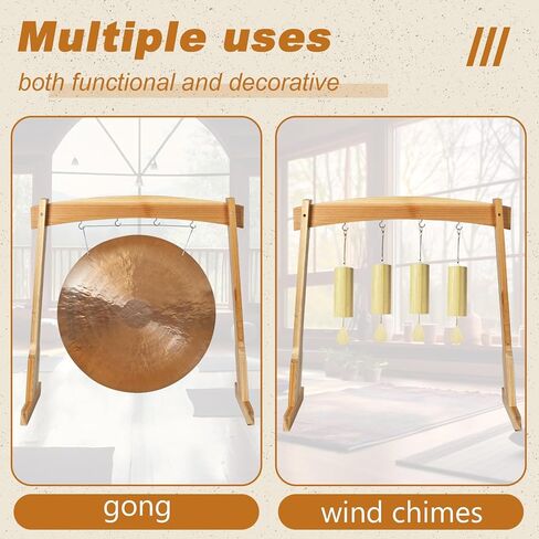 14" Gong Stand Wood Wind Chimes Stand with Base for 1 Gong or 4 Chimes, Portable Multipurpose Easy Assembly, about 25 x 24 x 12 Inches, for Sound Healing, Meditation, Yoga in Saudi Arabia