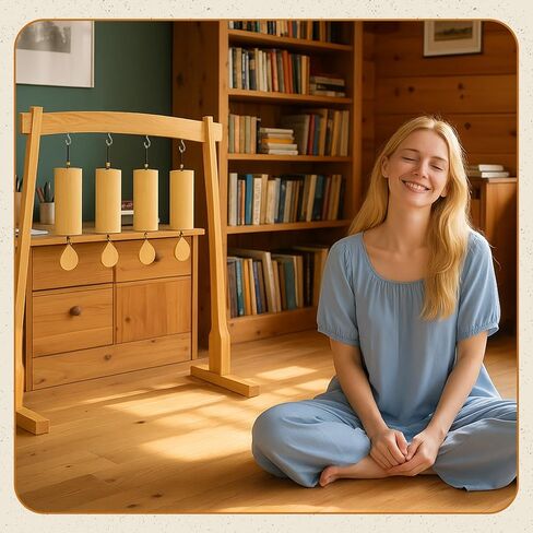 14" Gong Stand Wood Wind Chimes Stand with Base for 1 Gong or 4 Chimes, Portable Multipurpose Easy Assembly, about 25 x 24 x 12 Inches, for Sound Healing, Meditation, Yoga in Saudi Arabia