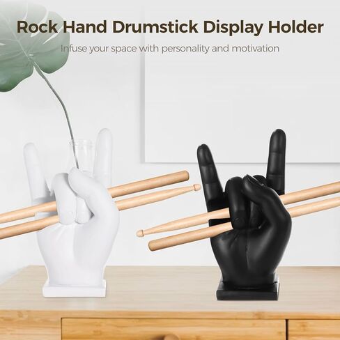 Drumstick Display Stand, 2-Piece Set, Rock Hand Design, Resin, Black & White, Gift For Drummers in Kuwait