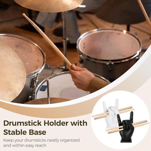 Drumstick Display Stand, 2-Piece Set, Rock Hand Design, Resin, Black & White, Gift For Drummers in Kuwait