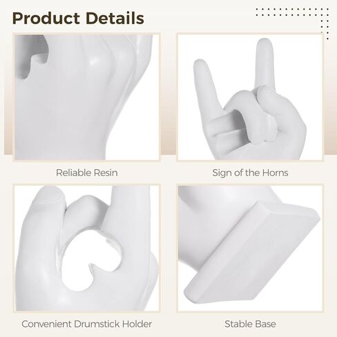 Drumstick Display Stand, 2-Piece Set, Rock Hand Design, Resin, Black & White, Gift For Drummers in Kuwait