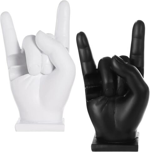 Drumstick Display Stand, 2-Piece Set, Rock Hand Design, Resin, Black & White, Gift For Drummers in Kuwait
