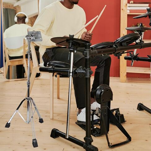 حامل وسادة الطبل عالي التحمل مزدوج الدعامة من الفولاذ، حامل قابل للتعديل الارتفاع والزاوية مع أقدام مطاطية غير قابلة للانزلاق وصينية للوحة ممارسة الطبل وطبل الفخ in Kuwait