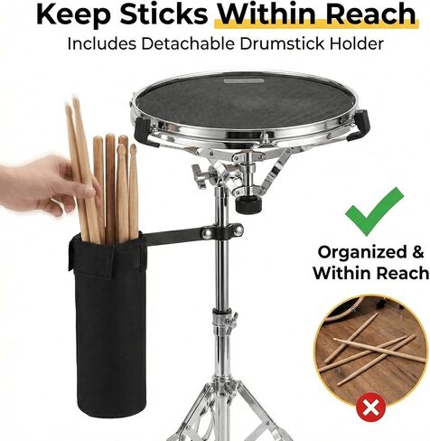 حامل طبل Snare مع حقيبة حامل عصا الطبل السوداء، حامل ثلاثي القوائم مزدوج قابل للتعديل يناسب طبول Snare مقاس 12-14 بوصة ومنصات التدريب، قاعدة أجهزة فضية خفيفة الوزن (ارتفاع 17 بوصة - 26 بوصة) للمبتدئين in Kuwait