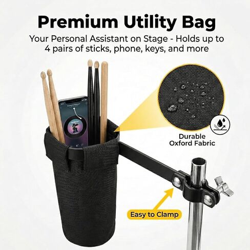 حامل طبل Snare مع حقيبة حامل عصا الطبل السوداء، حامل ثلاثي القوائم مزدوج قابل للتعديل يناسب طبول Snare مقاس 12-14 بوصة ومنصات التدريب، قاعدة أجهزة فضية خفيفة الوزن (ارتفاع 17 بوصة - 26 بوصة) للمبتدئين in Kuwait