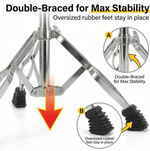 حامل طبل Snare مع حقيبة حامل عصا الطبل السوداء، حامل ثلاثي القوائم مزدوج قابل للتعديل يناسب طبول Snare مقاس 12-14 بوصة ومنصات التدريب، قاعدة أجهزة فضية خفيفة الوزن (ارتفاع 17 بوصة - 26 بوصة) للمبتدئين in Kuwait
