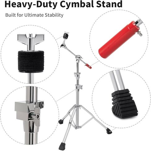 حامل صنج عالي التحمل، 2 في 1 ذراع قابل للتحويل/حامل مستقيم، أجهزة طبلة قابلة للتعديل بارتفاع مطور مع أرجل مزدوجة مثبتة لركوب ثقيل، صنج التصادم والرذاذ in Kuwait