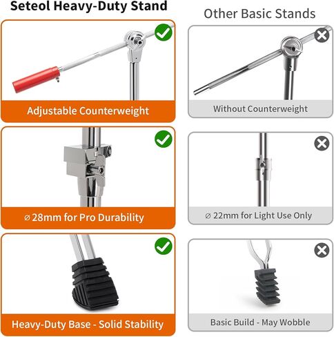 حامل صنج عالي التحمل، 2 في 1 ذراع قابل للتحويل/حامل مستقيم، أجهزة طبلة قابلة للتعديل بارتفاع مطور مع أرجل مزدوجة مثبتة لركوب ثقيل، صنج التصادم والرذاذ in Kuwait