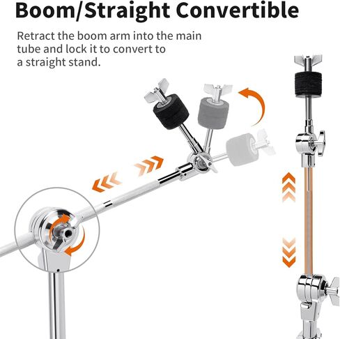 حامل صنج عالي التحمل، 2 في 1 ذراع قابل للتحويل/حامل مستقيم، أجهزة طبلة قابلة للتعديل بارتفاع مطور مع أرجل مزدوجة مثبتة لركوب ثقيل، صنج التصادم والرذاذ in Kuwait