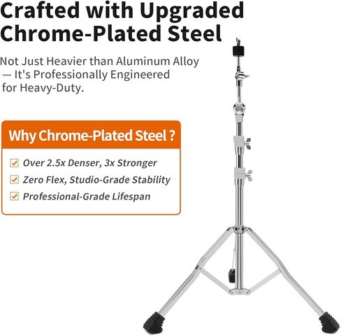 حامل صنج عالي التحمل، 2 في 1 ذراع قابل للتحويل/حامل مستقيم، أجهزة طبلة قابلة للتعديل بارتفاع مطور مع أرجل مزدوجة مثبتة لركوب ثقيل، صنج التصادم والرذاذ in Kuwait