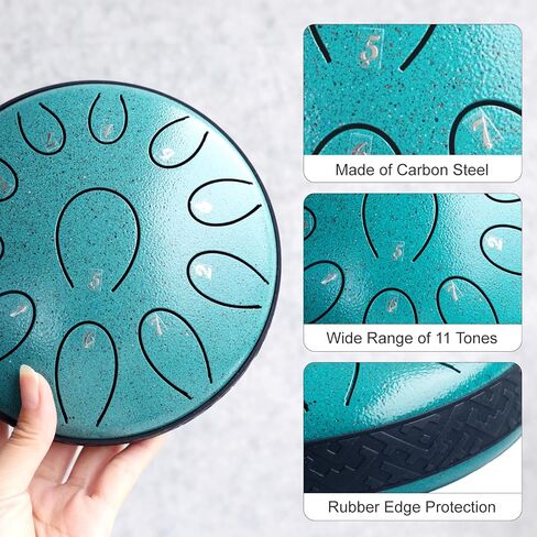 Steel Tongue Drum 6 Inch 11 Notes, Rain Drum D Major Handpan Drum for Music Lovers Meditation Yoga Beginner Gift for Families/Friends,Peacock Green in Kuwait