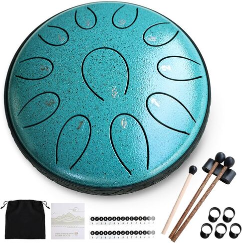 Steel Tongue Drum 6 Inch 11 Notes, Rain Drum D Major Handpan Drum for Music Lovers Meditation Yoga Beginner Gift for Families/Friends,Peacock Green in Kuwait